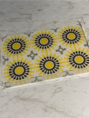Jonathan Adler Happy Chic Acrylic Grey and Yellow Pattern Tray